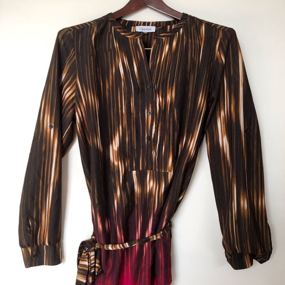 Calvin Klein Ombre Vertical Stripe Blouse w/ Belt - Picture 2 of 6